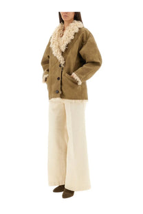 Isabel Marant étoile women’s clea coat beige tan shearling with plush cream fur collar and cuffs
