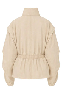 Beige isabel marant étoile women’s dastyni puffer coat with high collar elastic waistband and ruched sleeves