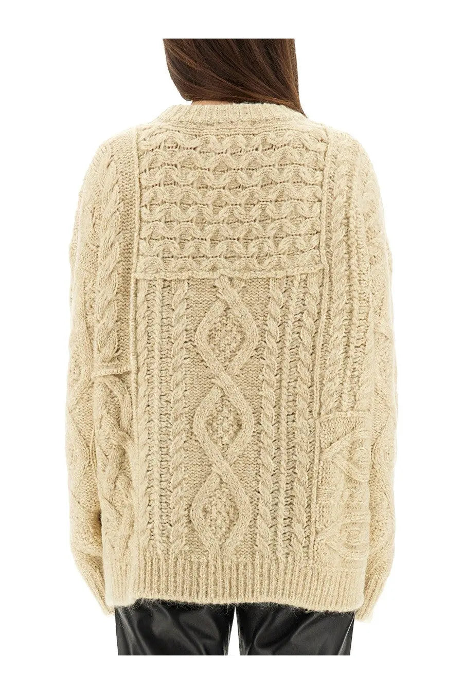 Isabel Marant Étoile women’s beige cream-colored chunky knit cable sweater with diamond and vertical braided patterns