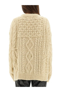 Isabel Marant Étoile women’s beige cream-colored chunky knit cable sweater with diamond and vertical braided patterns