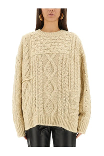 Isabel Marant Étoile women’s beige cream-colored chunky-knit cable knit sweater with braided patterns and ribbed hem