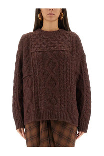 Isabel Marant Étoile women’s chunky brown cable-knit sweater with textured pattern and ribbed cuffs