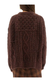 Isabel Marant étoile women’s red cable-knit sweater with intricate braided patterns and fluffy yarn finish