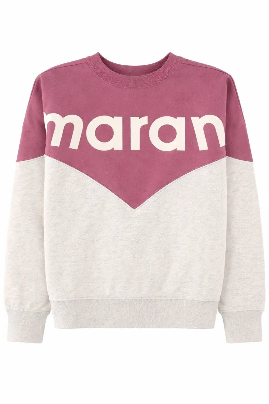Isabel Marant Étoile women’s soft maroon and off-white two-tone sweatshirt with bold white maran logo on chest