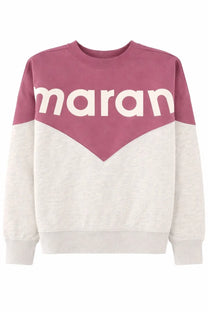 Isabel Marant Étoile women’s soft maroon and off-white two-tone sweatshirt with bold white maran logo on chest