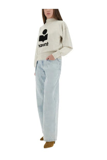 Cream-colored isabel marant étoile women’s felpa moby beige long-sleeved sweatshirt with black chest logo