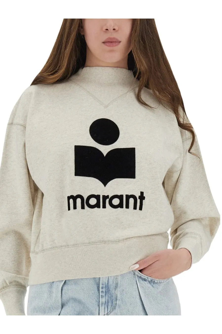 Isabel Marant Étoile women’s beige oversized sweatshirt in cream with bold black marant logo on front