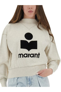 Isabel Marant Étoile women’s beige oversized sweatshirt in cream with bold black marant logo on front