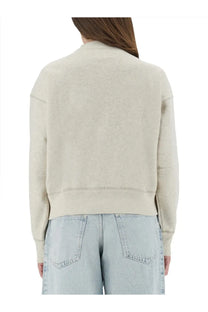 Isabel Marant Étoile women’s felpa Moby beige soft off-white cropped sweatshirt with relaxed fit and ribbed cuffs