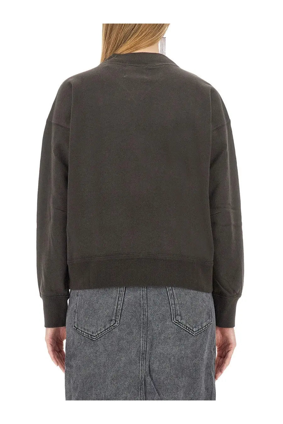 Dark olive green cropped bomber jacket with ribbed cuffs and hem from isabel marant étoile women’s felpa moby black collection