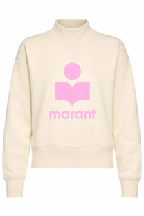 Isabel Marant Étoile women’s cream-colored felpa sweatshirt with pink logo of figure holding open book