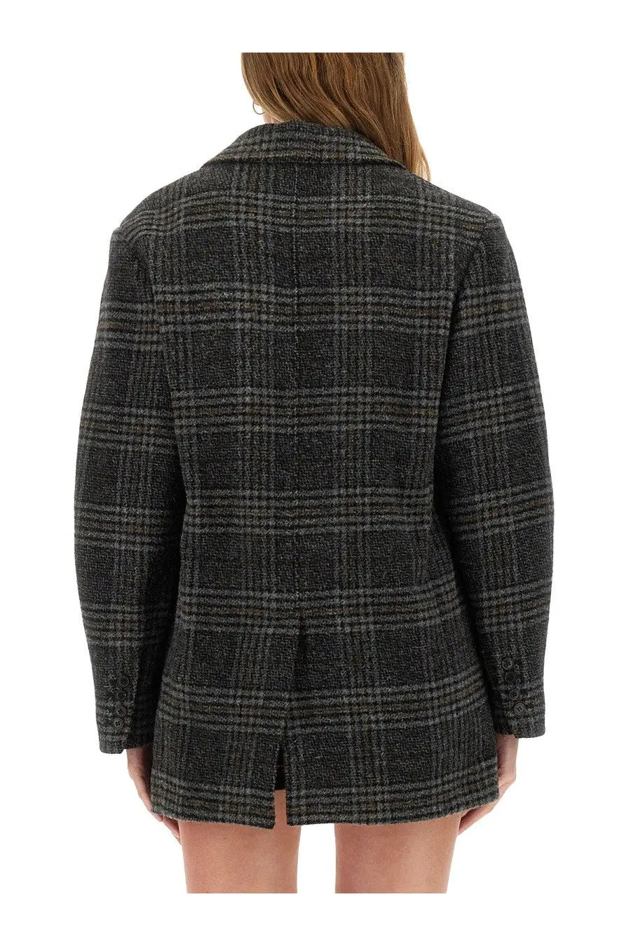 Isabel Marant Étoile women’s Gesina jacket grey dark gray and black plaid wool blazer with textured weave