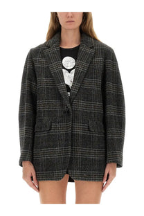 Isabel Marant Étoile women’s Gesina jacket grey dark gray black plaid wool blazer with textured weave and notched lapels