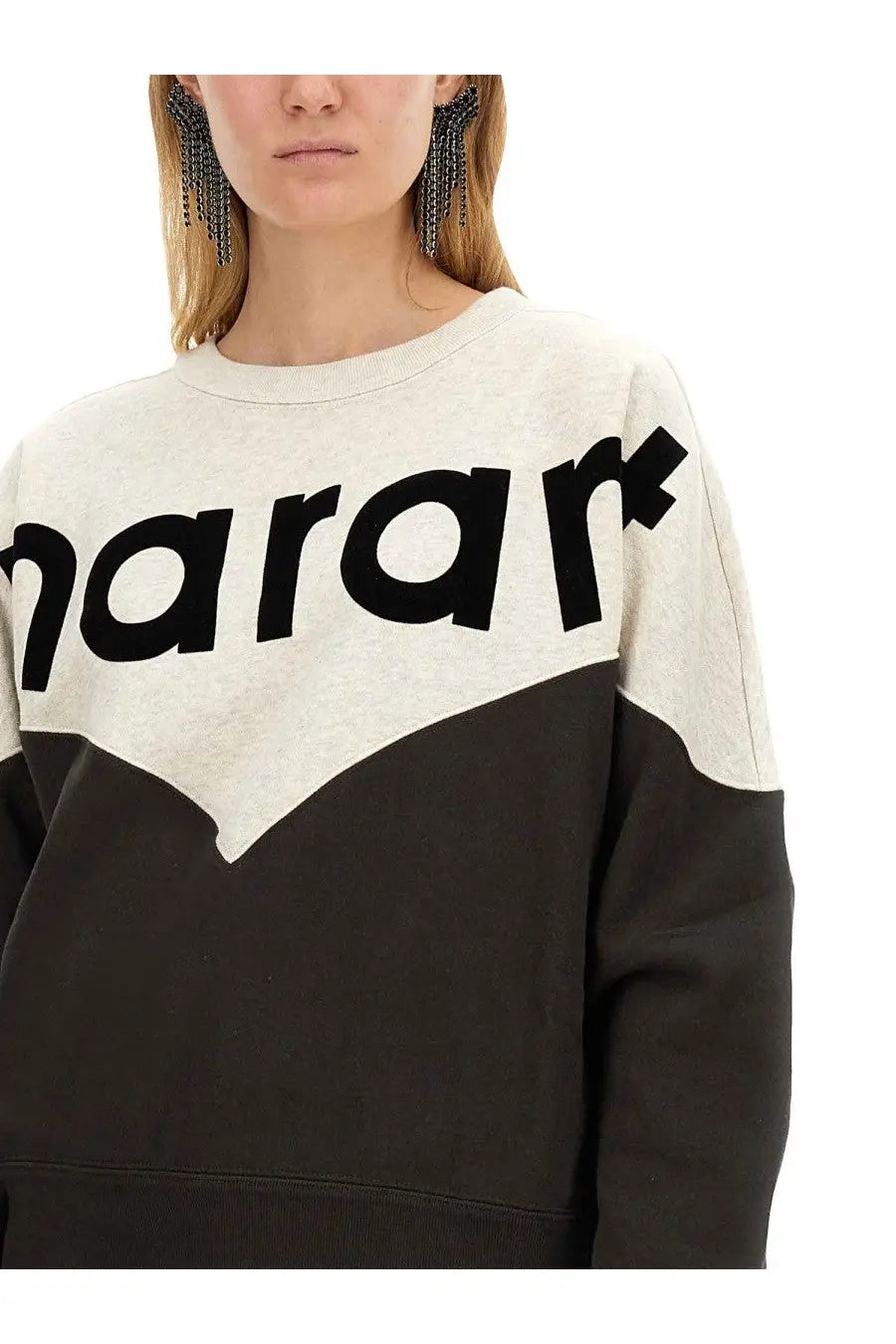 Isabel Marant Étoile women’s Houston sweatshirt in cream and black color block with bold black narar lettering across chest