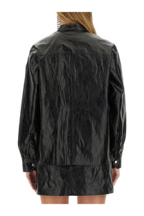Isabel Marant Étoile women’s black jacket in glossy faux leather with subtle texture and denim-style stitching