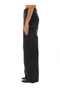 Isabel Marant Étoile women’s black wide-leg denim jeans with high-rise waist and classic five-pocket design