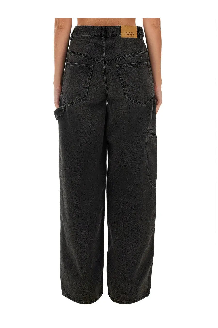 Isabel Marant Étoile women’s black high waist wide-leg denim jeans with cargo pockets