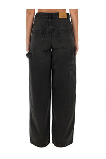 Isabel Marant Étoile women’s black high waist wide-leg denim jeans with cargo pockets