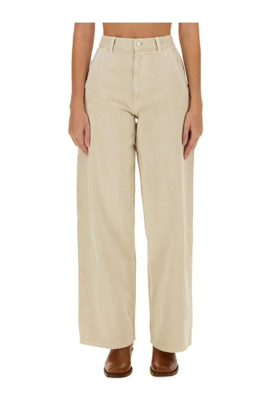Beige high-waisted wide-leg trousers with minimalist design and subtle stitching from Isabel Marant Étoile Women’s Jeans Solene Pink