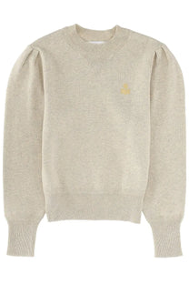 Isabel Marant Étoile women’s beige knit sweater with puff sleeves ribbed cuffs and gold logo on chest