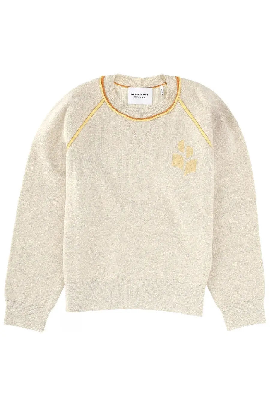 Isabel Marant étoile women’s cream-colored knit sweater with yellow trim and subtle chest embroidery