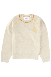 Isabel Marant étoile women’s cream-colored knit sweater with yellow trim and subtle chest embroidery
