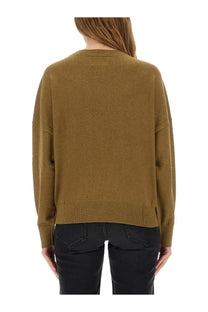 Olive green oversized knit sweater with ribbed cuffs and hem from isabel marant étoile women’s jersey marisans beige collection