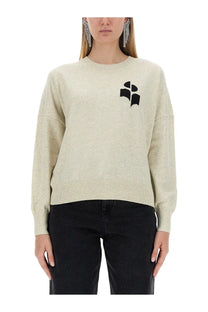 Isabel Marant Étoile women’s cream-colored knit sweater with black embroidered logo on the chest