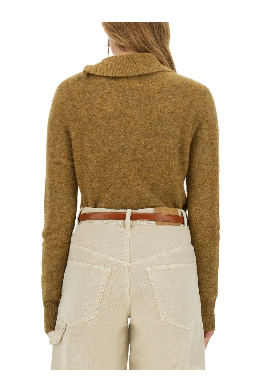 Isabel Marant Étoile women’s cozy mustard yellow knit sweater with ribbed collar and cuffs in textured fabric