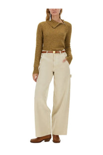 Isabel Marant Étoile women’s mustard yellow knit sweater with textured fabric collar and zipper detail