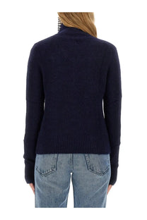 Isabel Marant Étoile women’s navy blue jersey turtleneck sweater with ribbed cuffs and hem front view