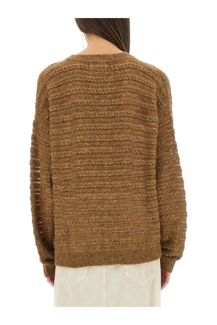 Isabel Marant Étoile women’s jersey oletta beige cozy earthy brown cable knit sweater with subtle variegated tones