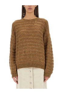 Isabel Marant étoile women’s cozy earthy-brown cable-knit sweater with textured ribbed pattern and long sleeves
