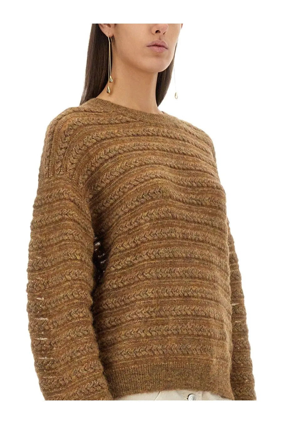 Isabel marant étoile women’s cozy earthy brown cable knit sweater with ribbed textured pattern and long sleeves