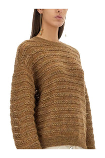 Isabel marant étoile women’s cozy earthy brown cable knit sweater with ribbed textured pattern and long sleeves
