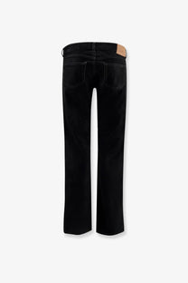 Isabel Marant étoile women’s black denim kelsie trousers with straight-leg cut and tan leather waistband patch back view