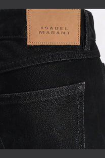 Isabel marant étoile women’s kelsie black denim jeans with tan leather brand patch on the back waistband