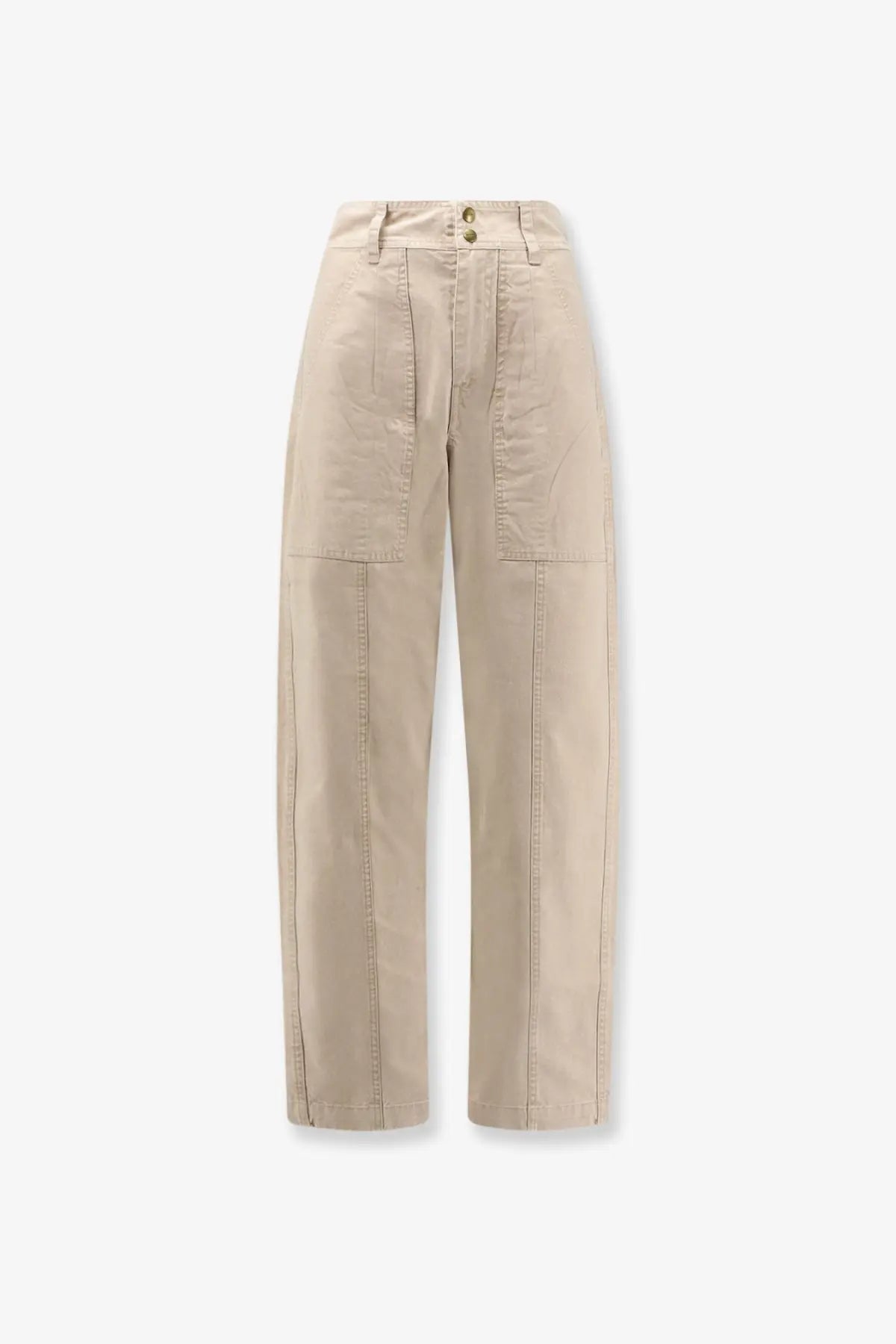 Beige high-rise cargo pants with button closure and two front patch pockets in Isabel Marant Étoile Kiana Denim Trousers white