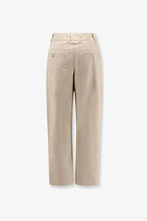 Beige wide-leg isabel marant étoile kiana denim trousers in relaxed fit with two back pockets and subtle stitching details shown from the back