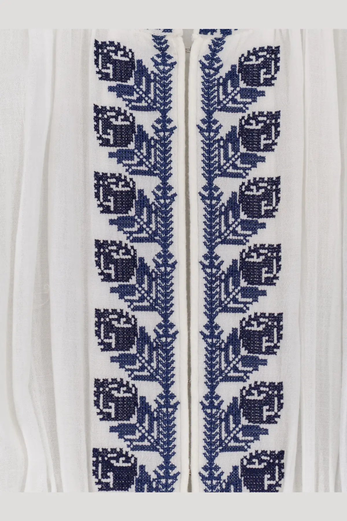 White blouse from Isabel Marant Étoile women’s liviane long dress with navy blue embroidered floral patterns on front placket