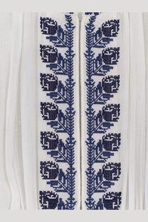 White blouse from Isabel Marant Étoile women’s liviane long dress with navy blue embroidered floral patterns on front placket