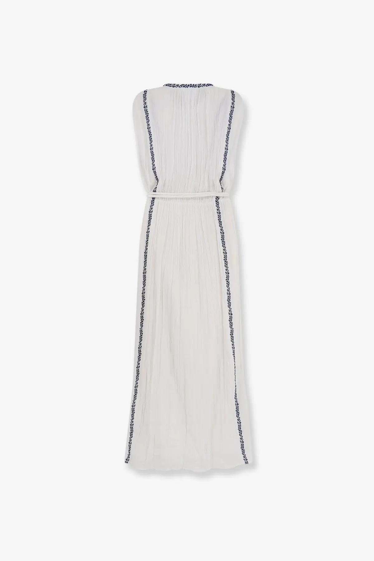 Isabel Marant Étoile women’s off-white sleeveless pleated maxi dress with black beaded trim on sides and waistband