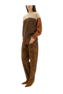 Isabel Marant Étoile women’s Madeline sweater in cream dark brown and caramel color block knit with soft fuzzy texture