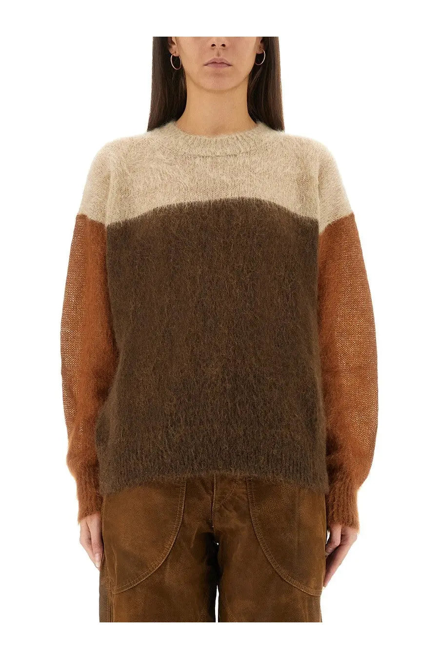 Isabel Marant Étoile women’s Madeline sweater multicolor cozy three-tone mohair knit with cream brown and rust colors