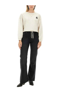 Cream-colored Isabel Marant Étoile women’s Margo sweatshirt with small black chest logo and matching drawstring waist