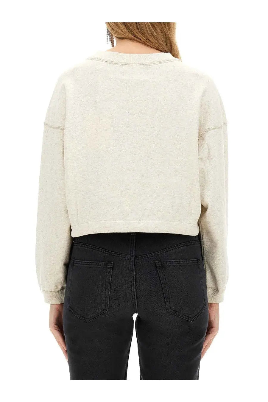 Isabel Marant Étoile women’s cropped beige heathered sweatshirt with ribbed cuffs and hem in off-white fabric