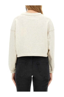 Isabel Marant Étoile women’s cropped beige heathered sweatshirt with ribbed cuffs and hem in off-white fabric