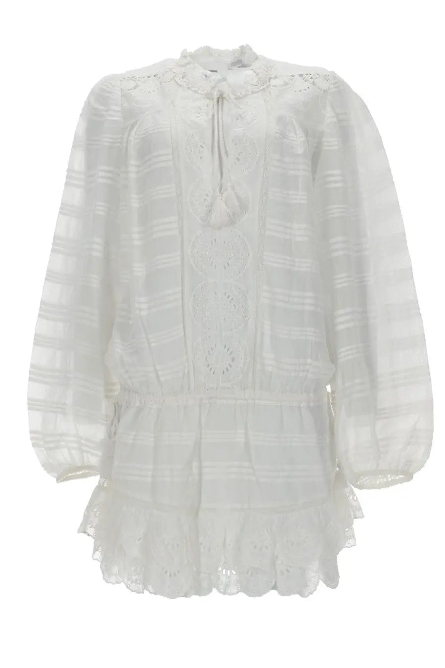 Isabel Marant Étoile women’s mini abito preya white embroidered blouse with delicate lace and ruffled hem