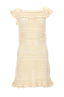 Isabel Marant Étoile women’s mini abito zoa beige crochet dress with ruffled shoulder and hem details