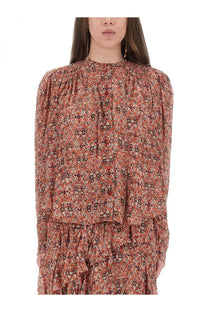 Isabel Marant Étoile women’s Noeline blouse in rust color with long sleeves and delicate geometric floral print